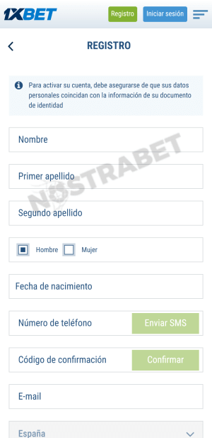 1xbet registro móvil