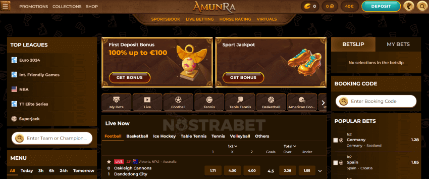 AmunRa sportsbook homepage