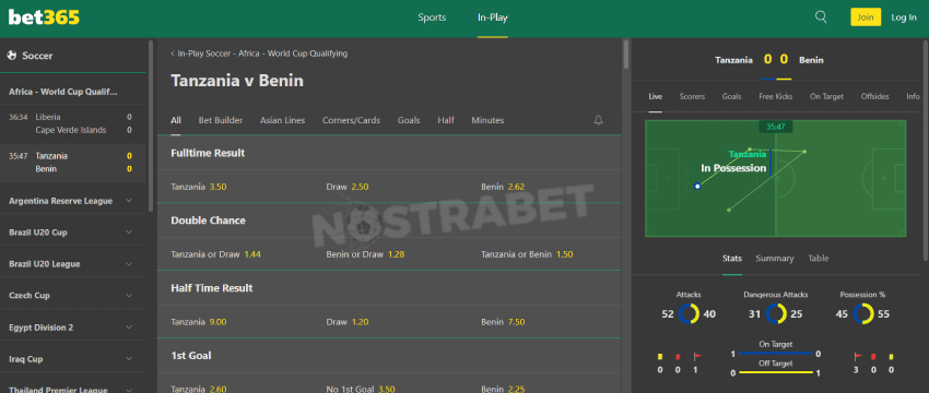 bet365 in-play bettin football