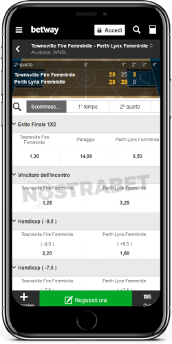 Betway iOS app scommesse live sul basket