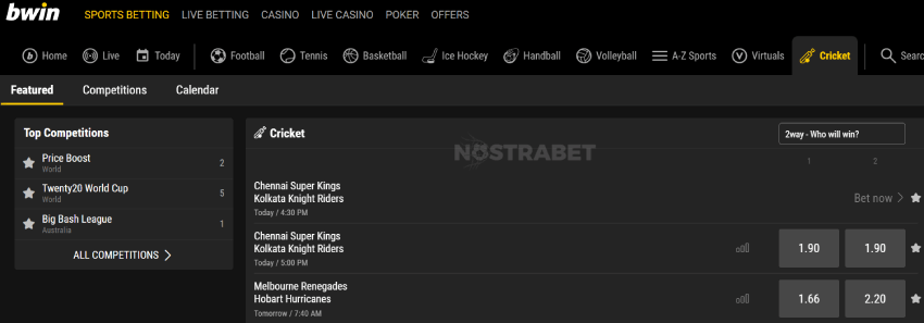 bwin cricket betting