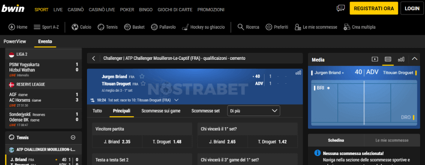 bwin scommesse live