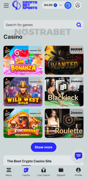 CryptoBetSports casino mobile