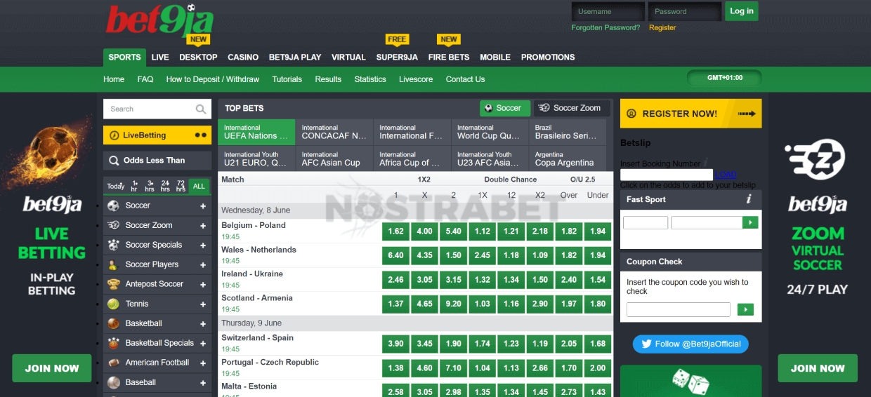 homepage of bet9ja