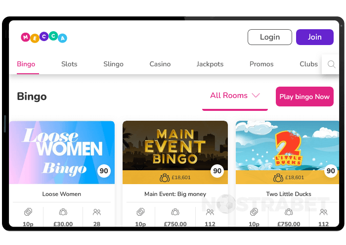 Mecca bingo mobile version on tablet