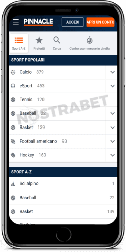 sito web dell'app mobile pinnacle