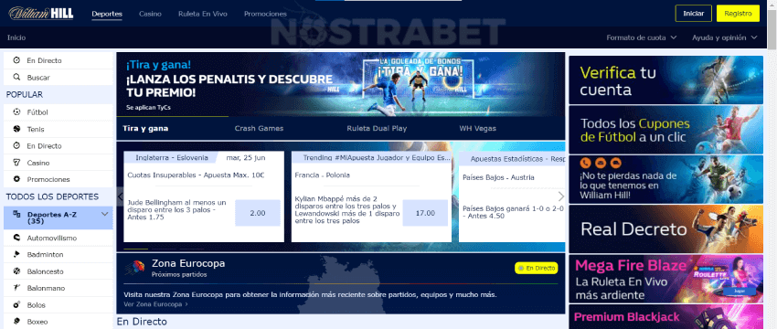 William Hill página de inicio de deportes